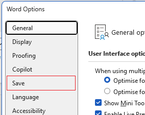Save As browse window in Word